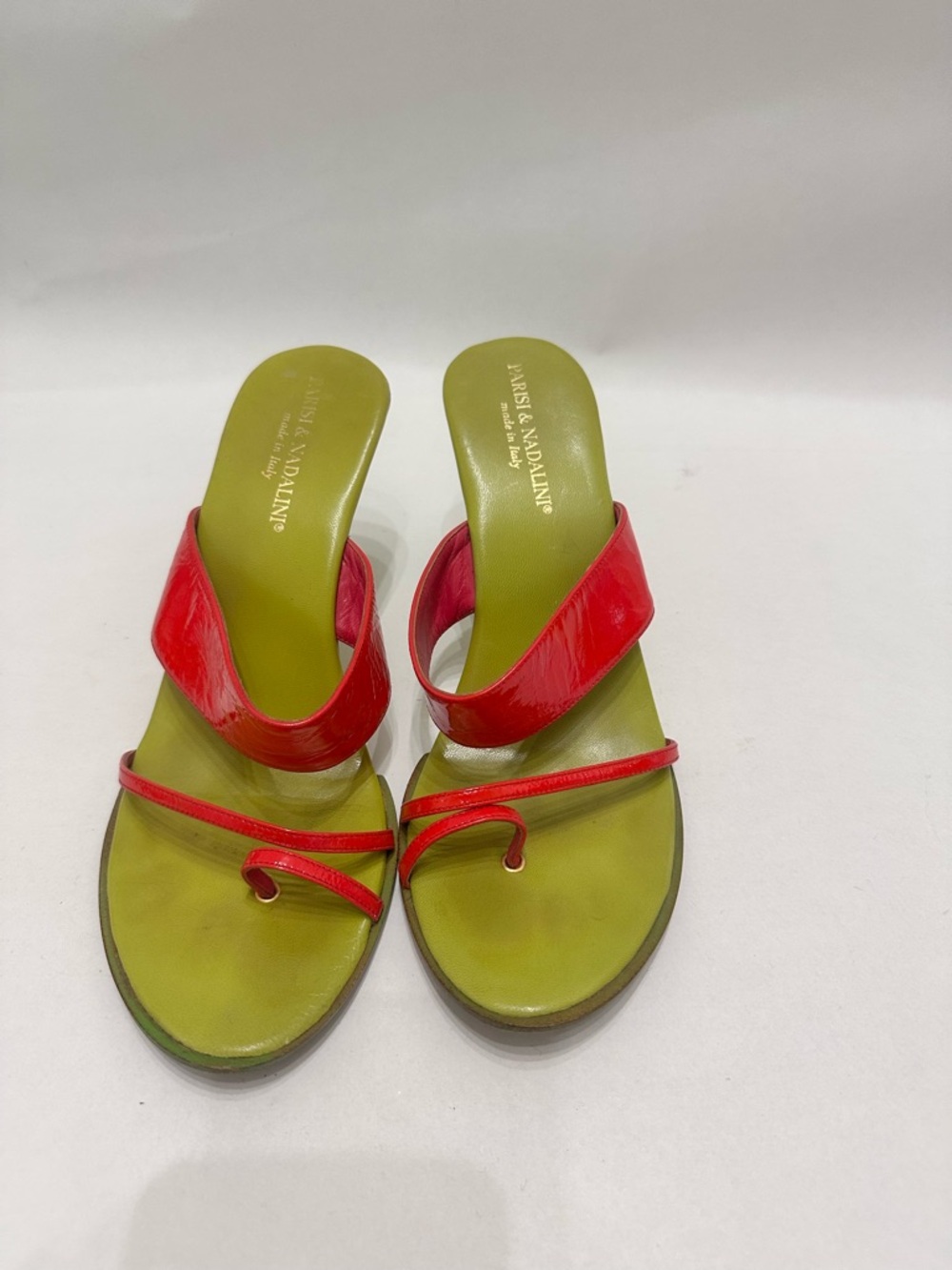 Marisa & Madalina Red and Green Leather Toe-Loop Slide Sandals